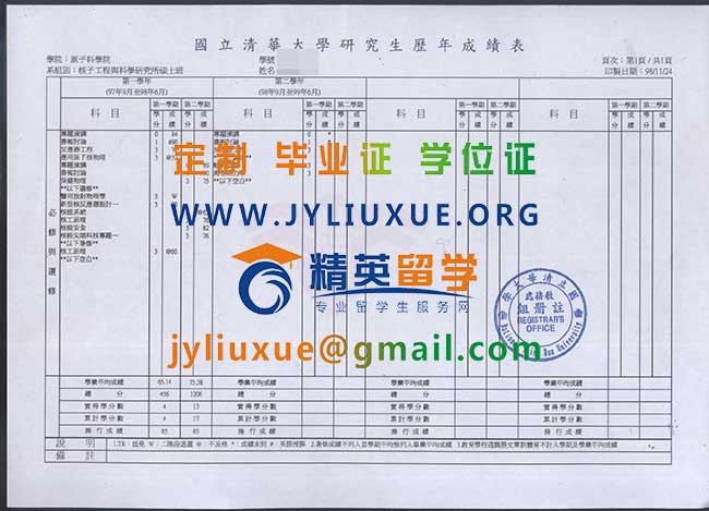 國立清華大學研究生歷年成績表